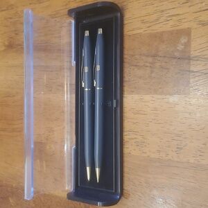 Vintage Gray Gold Ball Point Pen Mechanical Pencil Set Taiwan
